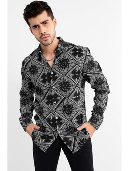 Snitch - Men Mandala Paisley Print Grey Black Shirt