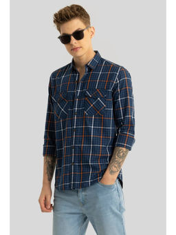 Snitch - Men Navy Blue Checks Slim Fit Shirt