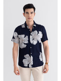 Snitch - Men Exo Leaf Navy Blue Shirt