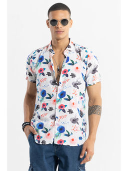 Snitch - Men Flowerish White Shirt