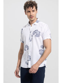 Snitch - Men Sketch Leaf Floral White Shirt