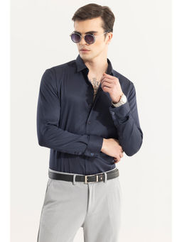 Snitch - Men Double Cuff Navy Blue Shirt