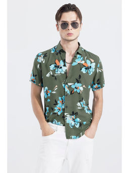 Snitch - Men Calendula Flower Green Shirt