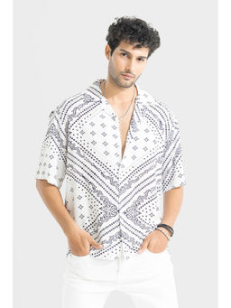 Snitch - Men Cosmic Square White Oversized Shirt