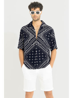 Snitch - Men Cosmic Square Navy Blue Oversized Shirt