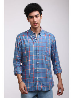 Snitch - Men Basic Checks Blue Shirt