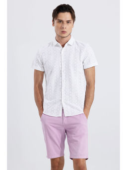 Snitch - Men Circle Flower White Embroidered Shirt