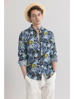 Snitch - Men Abstractile Faded Blue Shirt