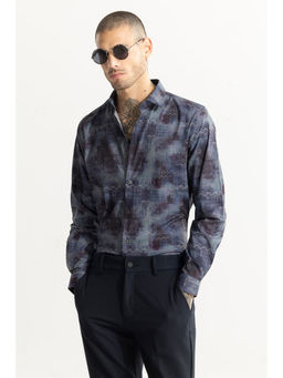 Snitch - Men Faded Motif Square Grey Shirt