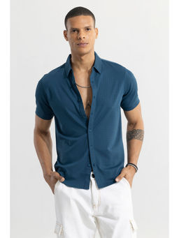 Snitch - Men Mini Self Square Blue Shirt