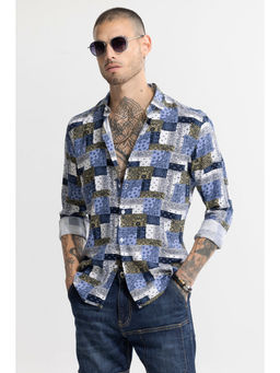 Snitch - Men Multi Mosaic Motif Blue Shirt