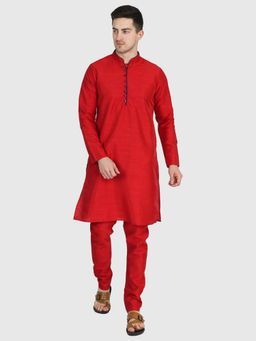 TAHVO - Men Solid Red Kurta with Pyjama