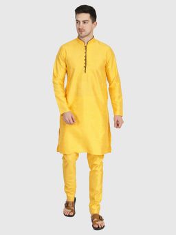 TAHVO - Men Solid Yellow Kurta with Pyjama