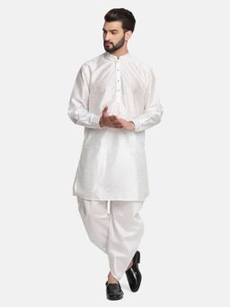 TAHVO - Men Solid White Kurta with Dhoti