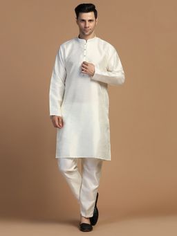 TAHVO - Plain Dupion White Kurta with Pant