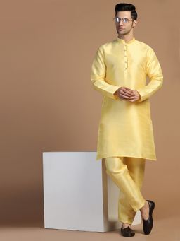 TAHVO - Plain Dupion Yellow Kurta with Pant