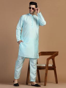 TAHVO - Plain Dupion Blue Kurta with Pant