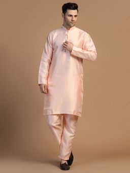 TAHVO - Plain Dupion Peach Kurta with Pant