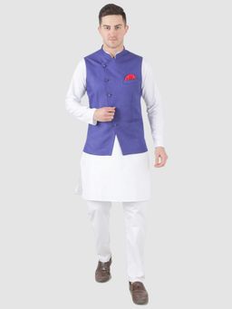 TAHVO - Men Solid White Kurta with Pyjama and Nehru Jacket