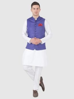 TAHVO - Solid White Kurta with Pyjama and Nehru Jacket