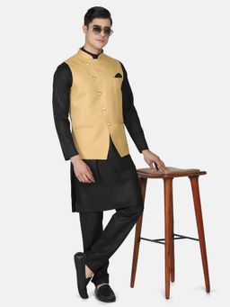 TAHVO - Men Solid Black Kurta with Pyjama and Nehru Jacket
