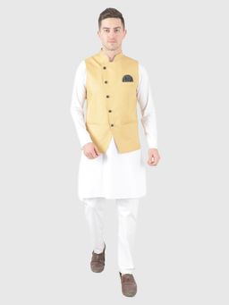 TAHVO - Men Solid White Kurta with Pyjama and Nehru Jacket