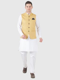 TAHVO - Men Solid White Kurta with Pyjama and Nehru Jacket