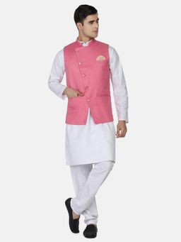 TAHVO - Men Solid White Kurta with Pyjama and Nehru Jacket