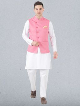 TAHVO - Men Solid White Kurta with Pyjama and Nehru Jacket
