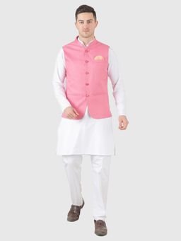 TAHVO - Men Solid White Kurta with Pyjama and Nehru Jacket