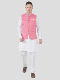 TAHVO - Men Solid White Kurta with Pyjama and Nehru Jacket