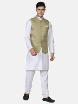 TAHVO - Men White Kurta with Pyjama and Nehru Jacket