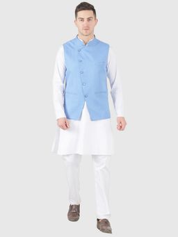 TAHVO - Men White Kurta with Pyjama and Nehru Jacket