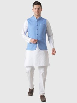 TAHVO - Men White Kurta with Pyjama and Nehru Jacket
