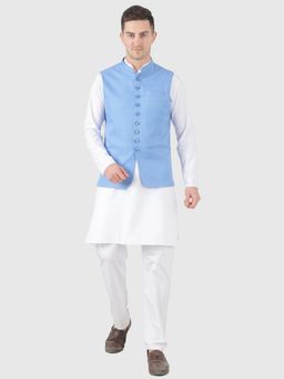 TAHVO - Men Solid White Kurta with Pyjama and Nehru Jacket