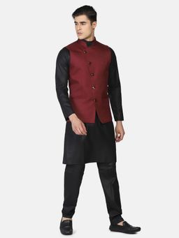 TAHVO - Men Solid Black Kurta with Pyjama and Nehru Jacket