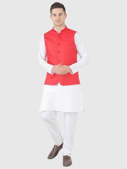 TAHVO - Men White Kurta with Pyjama and Nehru Jacket