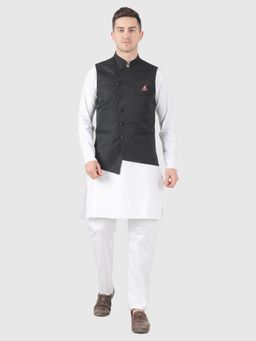 TAHVO - Solid White Kurta with Pyjama and Nehru Jacket