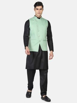 TAHVO - Men Solid Black Kurta with Pyjama and Nehru Jacket