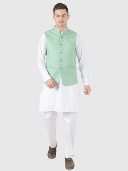 TAHVO - Men Solid White Kurta with Pyjama and Nehru Jacket
