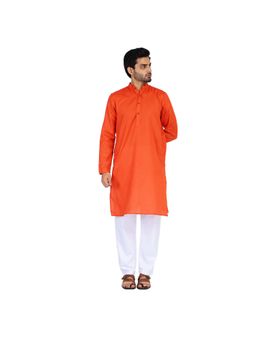 TAHVO - Men Self Design Orange Kurta with Pyjama