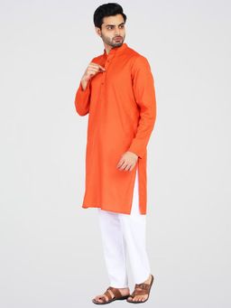TAHVO - Men Self Design Orange Kurta with Pyjama