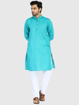 TAHVO - Men Self Design Green Kurta with Pyjama