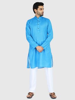 TAHVO - Men Self Design Blue Kurta with Pyjama