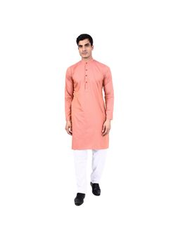 TAHVO - Men Self Design Peach Kurta with Pyjama