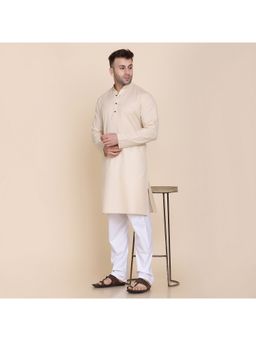 TAHVO - Men Solid Beige Kurta with Pyjama