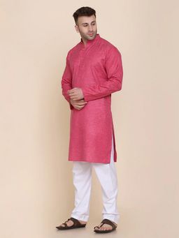 TAHVO - Men Solid Pink Kurta with Pyjama