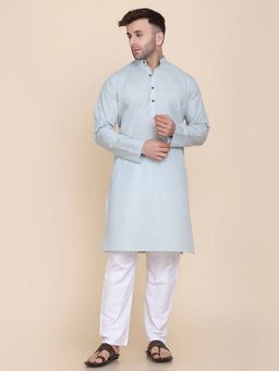 TAHVO - Men Solid Blue Kurta with Pyjama