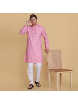 TAHVO - Men Solid Pink Kurta with Pyjama