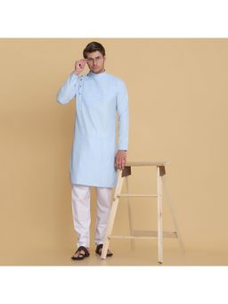 TAHVO - Men Solid Blue Kurta with Pyjama